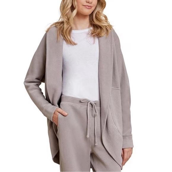 Barefoot Dreams Malibu Collection Gray Slate Brushed Terry Circle Cardigan S/M - Picture 3 of 10